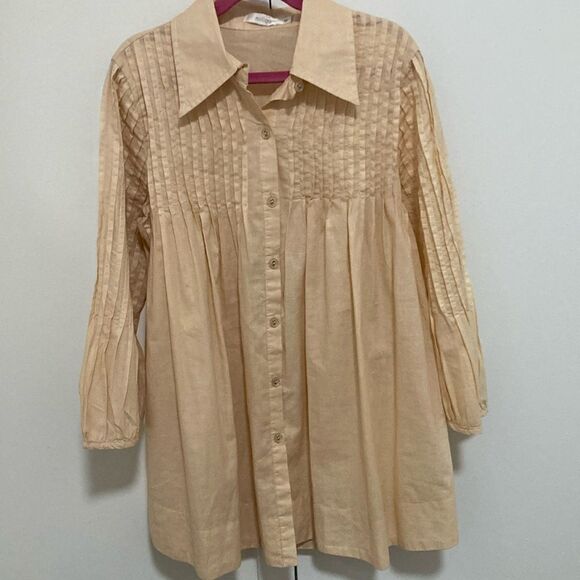 Millou Cotton Pin Tucked Tunic Blouse with Long Sleeve & Button Closure. Size S - Picture 1 of 9